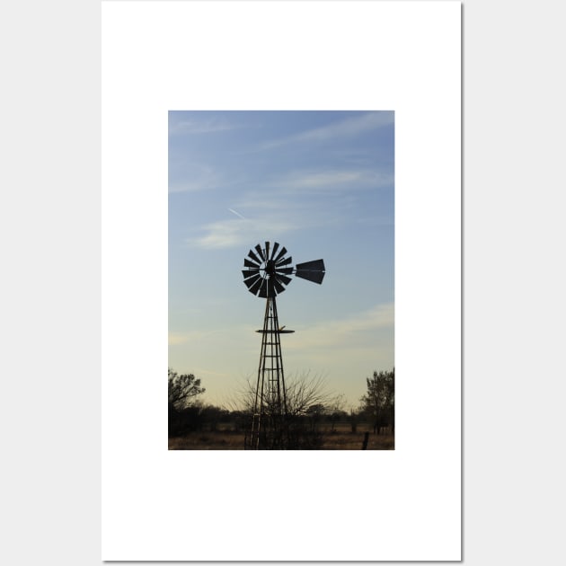 Kansas Windmill in a Pasture with blue sky and clouds Wall Art by ROBERTDBROZEK